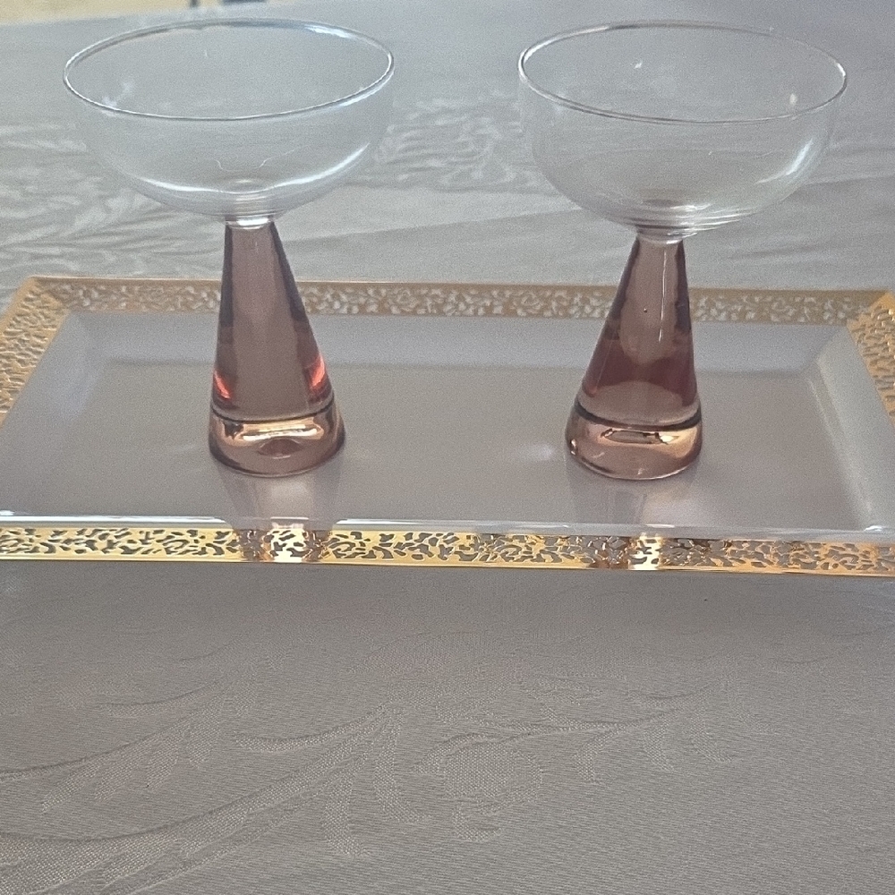 Set of Two Pink Stem Cocktail Coupes